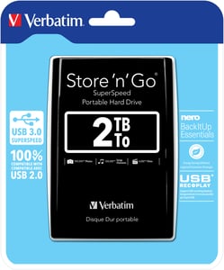 Verbatim Store 'n' Go 2 TB External Hard Drive, 5400 RPM, Micro-USB B, 3.2 Gen 1 (3.1 Gen 1), Black
