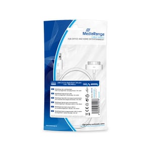 MediaRange MRCS181 telefonkabel, vit, 1 m, USB A, Apple 30-stifts