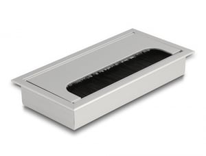 DeLOCK Kabeldurchführung mit Bürste für den Einbau in einen Tisch, 160 x 80 x 28 mm, silber