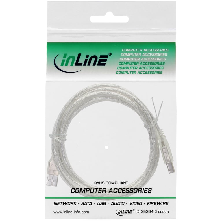 InLine 34505T kabel USB 0,5 m USB A USB B 0,48 Gbit/s Przezroczysty