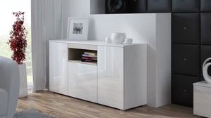 Cama byrå VIVA 150 vit/vit högblank + ek sonoma