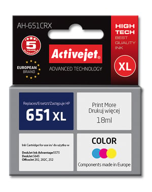Activejet Tusz AH-651CRX (zamiennik HP 651 C2P11AE; Premium; 18 ml; kolor)