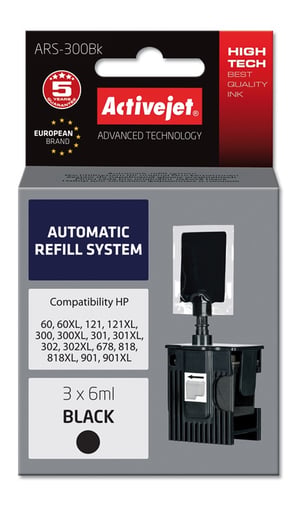 Activejet System uzupełnień ARS-300Bk (zamiennik HP703, HP704, HP300, HP301, HP901; 18 ml; czarny)