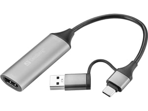 Sandberg 136-70 HDMI Type A (Standard) to USB Type-A + USB Type-C Cable Adapter, Gray