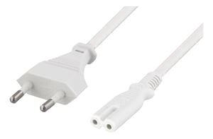Deltaco DEL-109J Power Cord, White, 3 m, CEE7/16, IEC C7