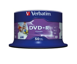 Verbatim DVD+R Wide Inkjet Printable No ID Brand 4.7 GB 50 pcs.