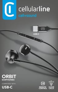 Cellularline 8018080422386 Hörlurar, trådbundna, in-ear, samtal/musik, USB Type-C, svart