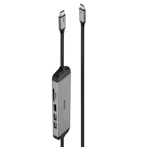 Lindy 43326 Dockingstation, kabelgebunden, USB 3.2 Gen 1 (3.1 Gen 1), Typ C, Schwarz, Grau
