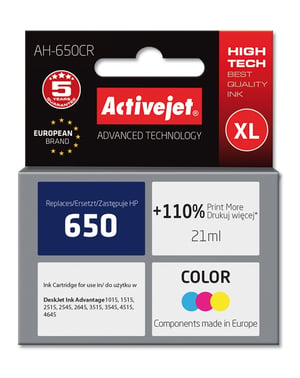 Activejet Tusz AH-650CR (zamiennik HP 650 CZ102AE; Premium; 21 ml; kolor)