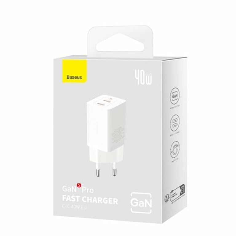 Baseus GaN5 Pro 40W Uniwersalne Biały Prąd przemienny Szybkie ładowanie Wewnętrzna