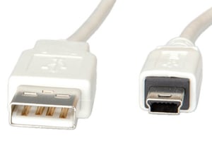 VALUE USB 2.0 A – 5-stifts Mini, 3,0 m USB-kabel, 3 m USB A, vit
