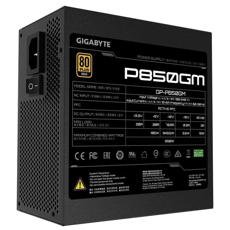 GIGABYTE P850GM moduł zasilaczy 850 W 20+4 pin ATX ATX Czarny