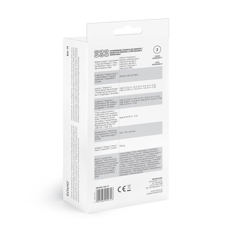 фото Зовнішній акумулятор (павербанк) Savio BA-11 10000mAh White