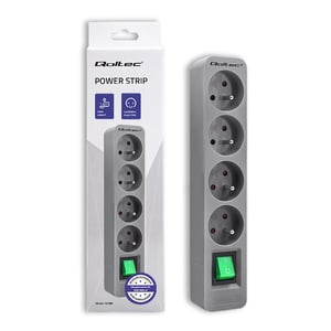 Qoltec 50287 1.8 m Power Strip, 4 Outlets, Indoor, Gray