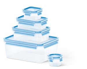 EMSA CLIP & CLOSE 508568 Rectangular Food Storage Container Set, 3.7 L, Blue, Clear, 5-piece set
