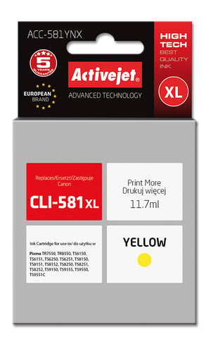 Activejet Tusz ACC-581YNX (zamiennik CLI-581Y XL; Supreme; 11,70 ml; żółty)