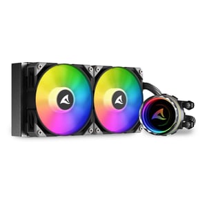 Sharkoon S80 RGB PC-Gehäuse, All-in-One-Flüssigkeitskühler für den Prozessor, 12 cm, schwarz, 1 Stück.