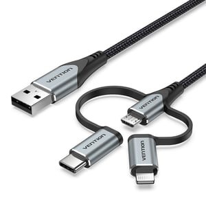 Vention CQJHF Telefonkabel Grau 1 m USB-A-Lightning + Micro-USB-B + USB-C