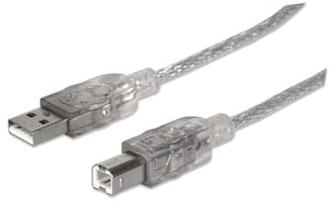 Manhattan 340458 USB 2.0 Cable, 3 m, USB A to USB B, 0.48 Gbit/s, Silver