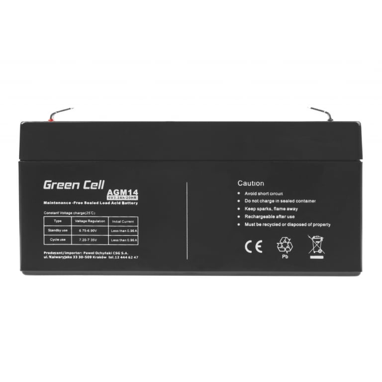 Green Cell AGM14 akumulator Ołowiany (VRLA) 6 V 3,2 Ah