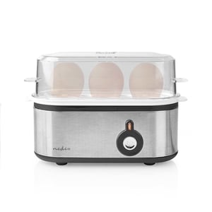Nedis KAEB120EAL 3-Egg Egg Cooker, 210 W, Aluminum, Black, Transparent