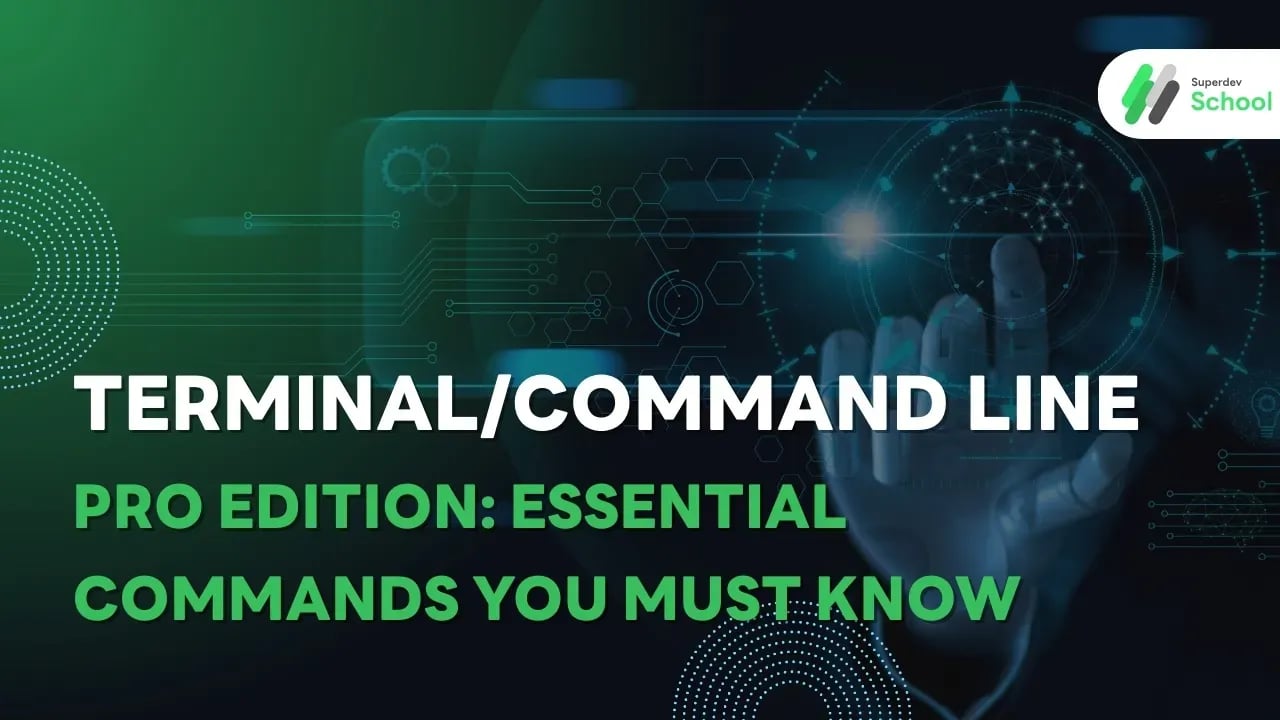Professional developer using terminal command line interface showing essential commands like ls, cd, grep with dark terminal interface and syntax highlighting