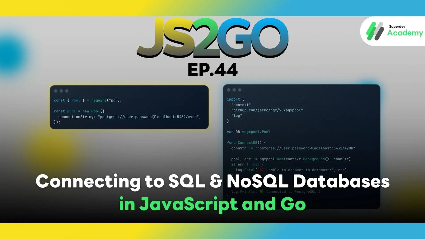Cover Image JS2GO EP.44 Connecting to SQL & NoSQL Databases in JavaScript and Go