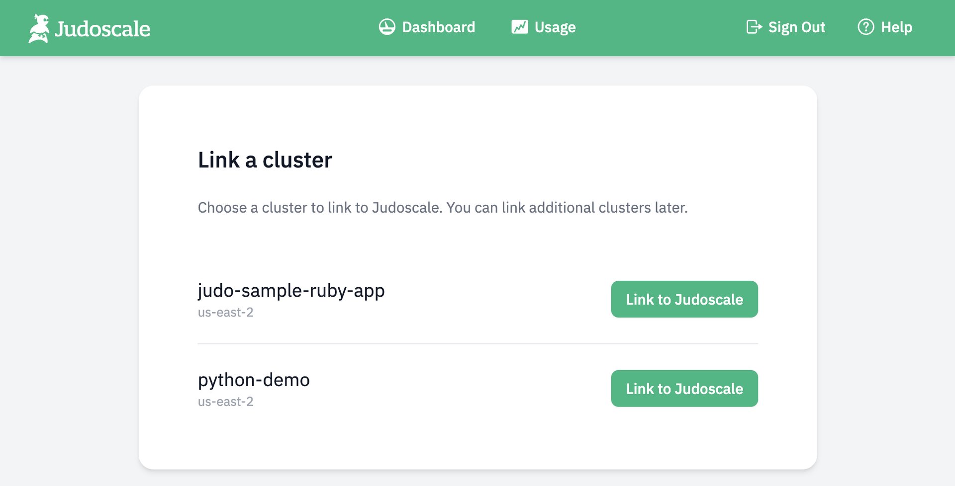 Screenshot: Link an ECS cluster to Judoscale