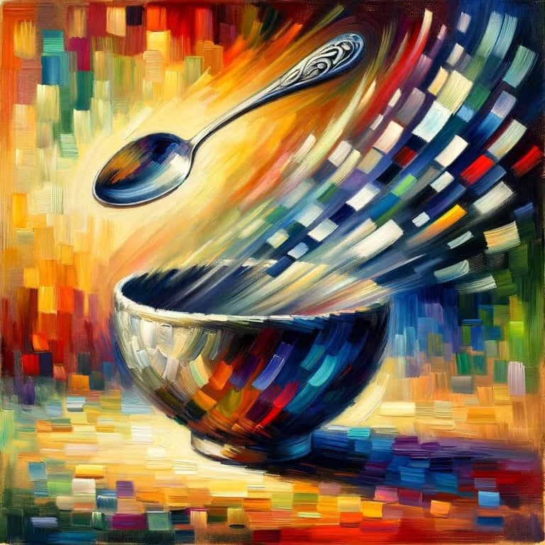 illustrative painting of a bowl with a spoon