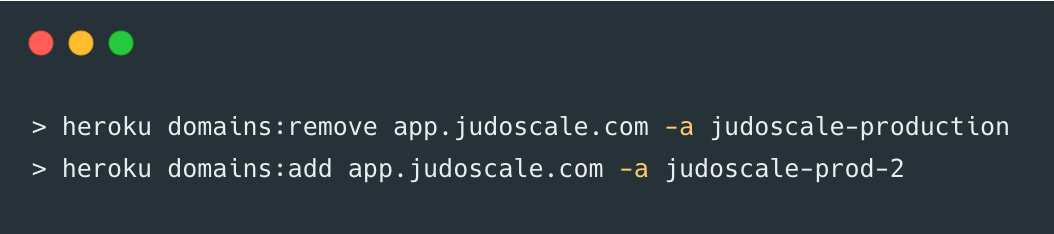 Shell commands to move the custom domain to the new app