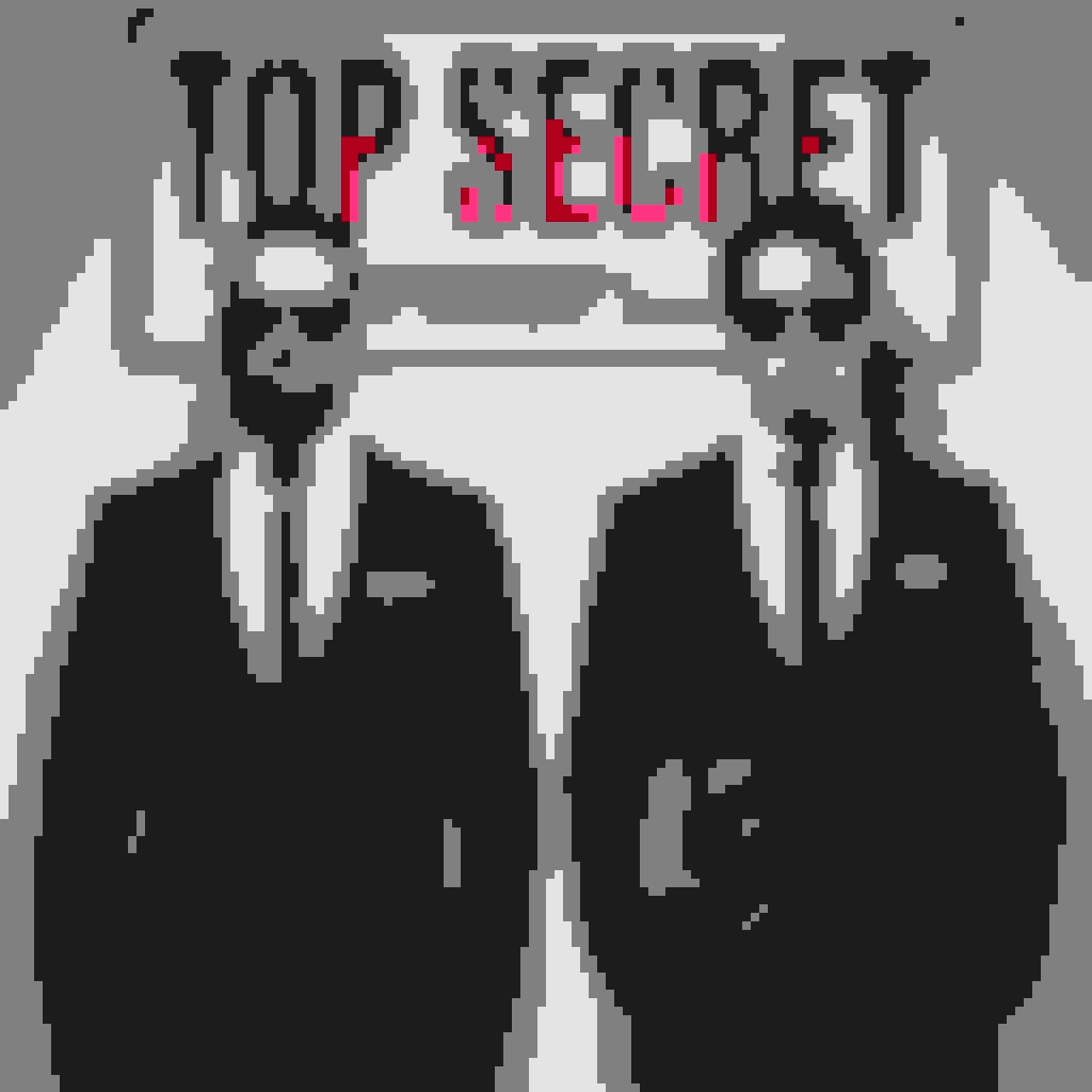 An AI-generated image of two bodyguard-looking men in black-tie suits standing in front of a wall with "TOP SECRET" painted on it