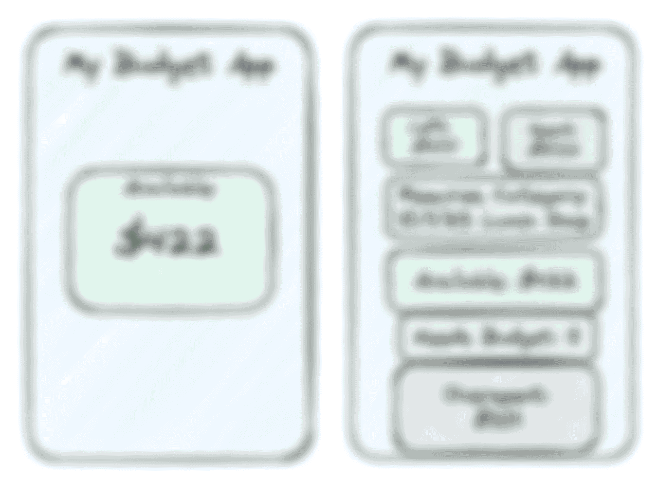 Mockup of two different budget apps, one with a very simple screen, one with lots of data showing