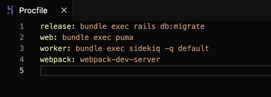 Screenshot: A Procfile with webpack-dev-server command in it