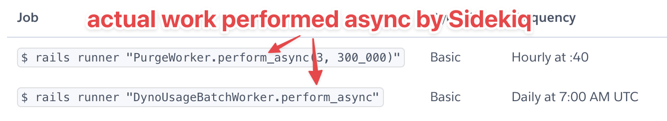Screenshot of Heroku Scheduler enqueueing a Sidekiq job