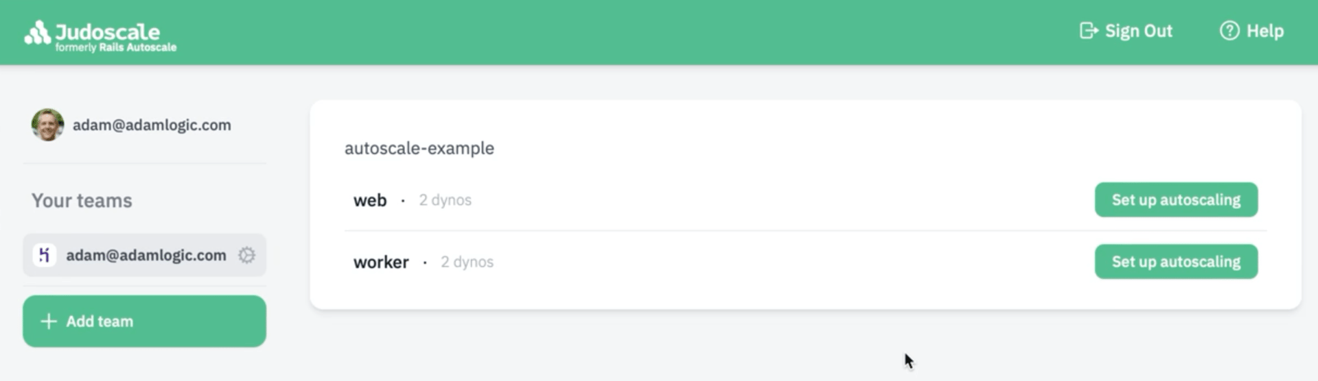 Judoscale team dashboard