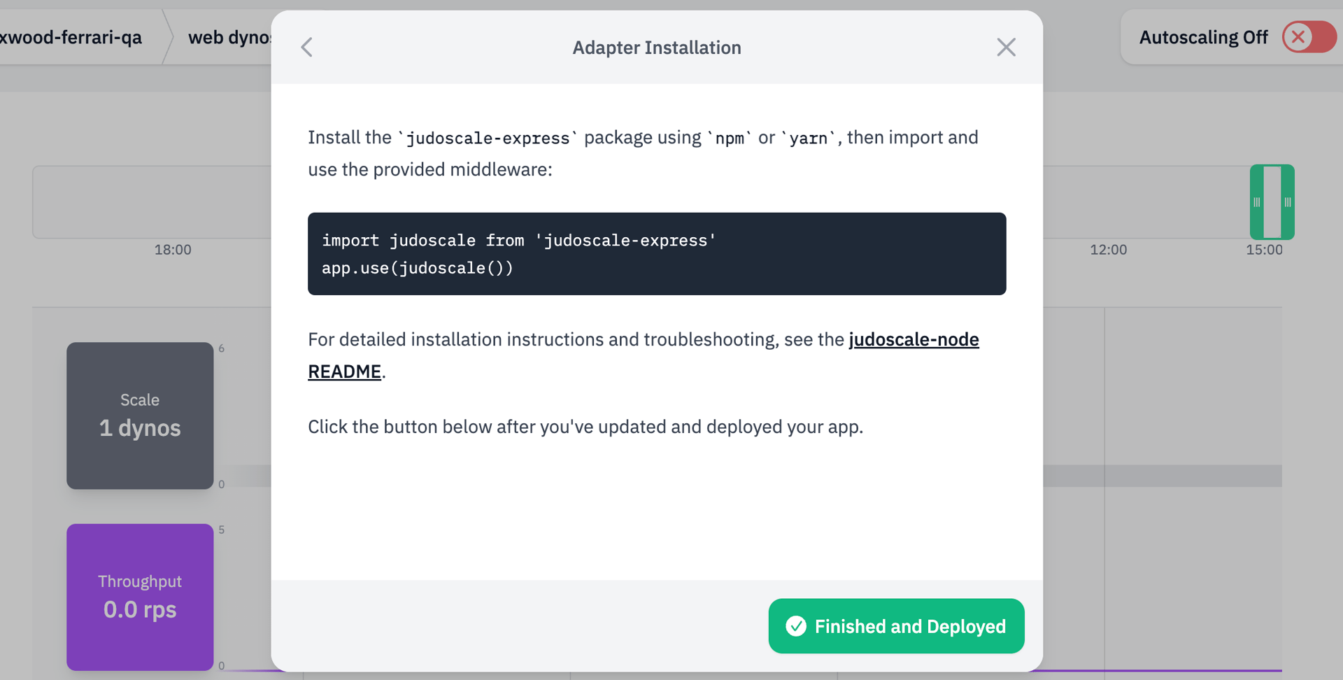 Screenshot: Judoscale adapter installation instructions