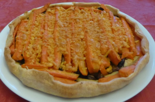 Tarte aux carottes, champignons et cheddar