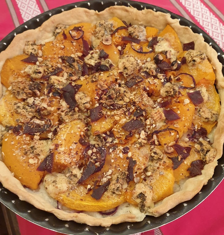 Tarte au potiron, bleu d’Auvergne et noisettes
