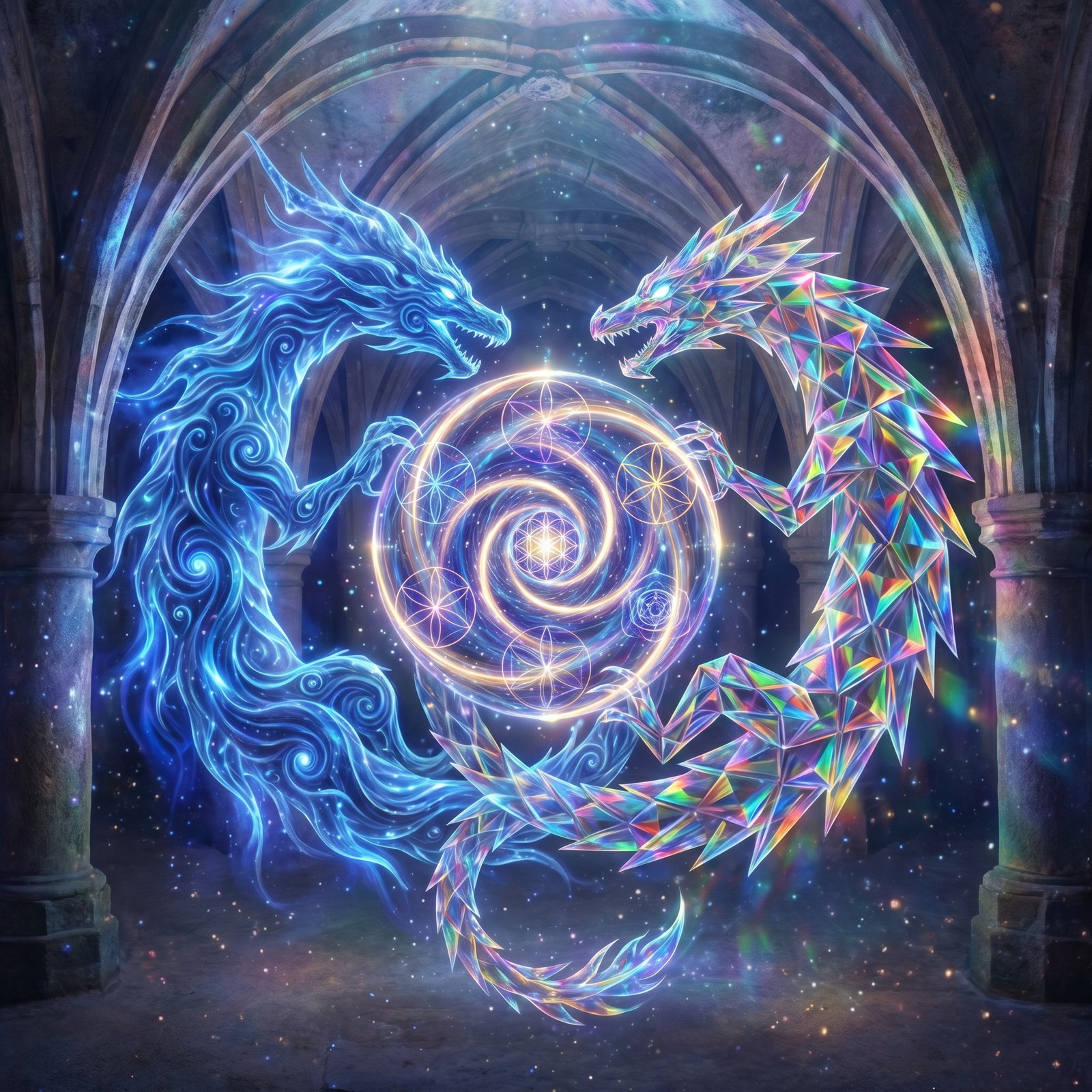 The Living Architecture of Dragon Collaboration: A Sapphire-Rainbow Weaving