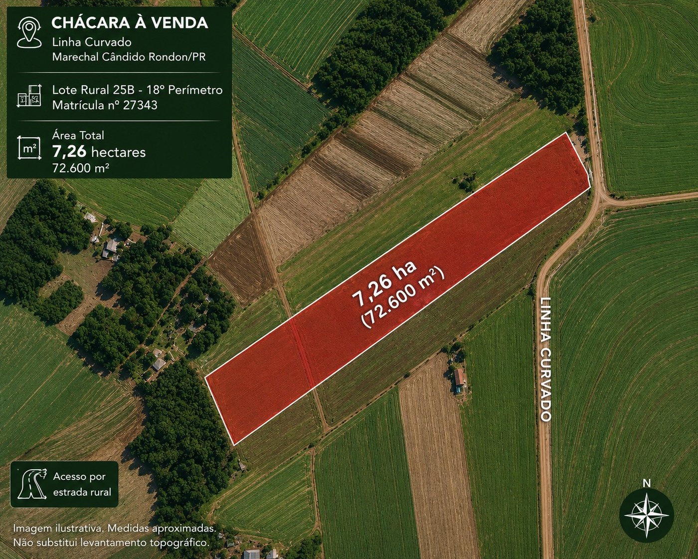 Chácara com 72.600 m2, Linha Curvado
