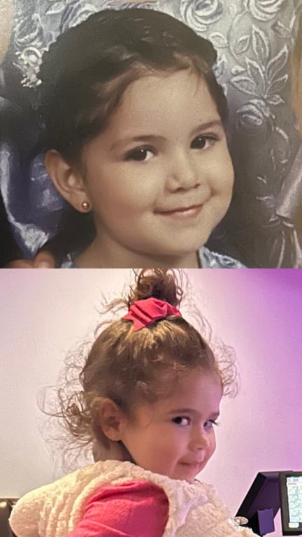 My sister sent this picture of my niece (bottom pic) and I think she looks just like me, but maybe I’m just crazy… ehat do you think? 🤔