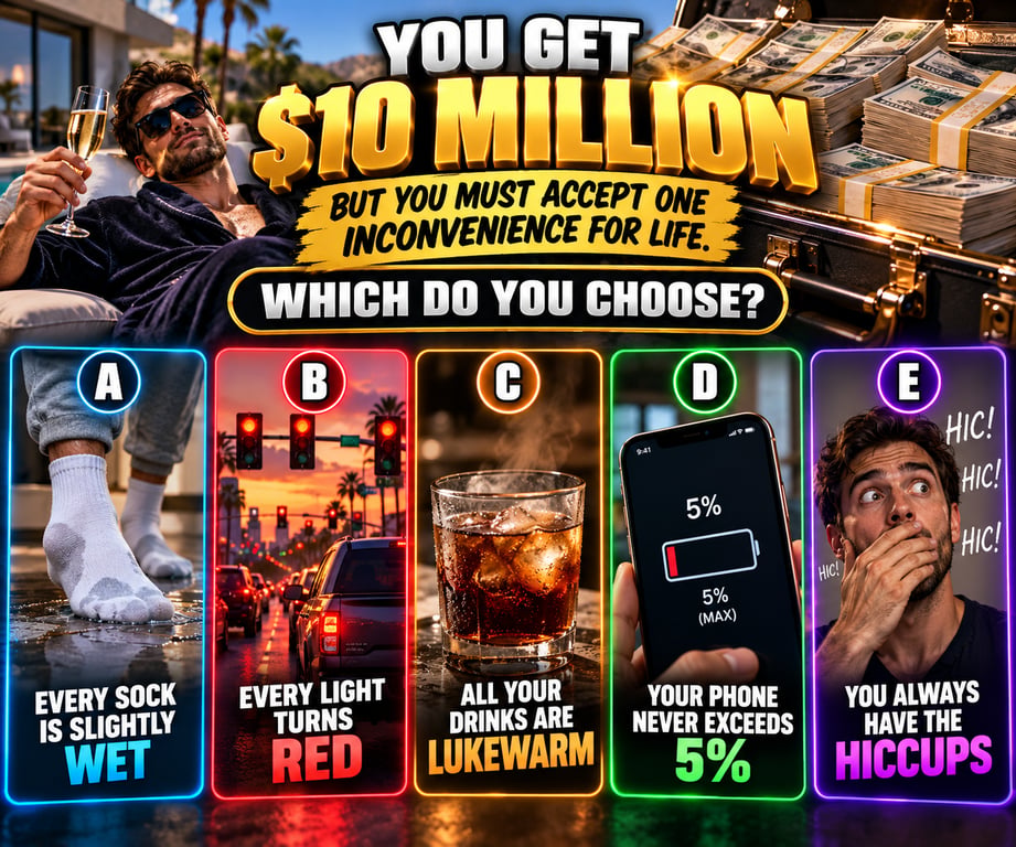 Can you make an image  for this one  too? You get $10 million, but you must accept one inconvenience for LIFE. Which do you choose?