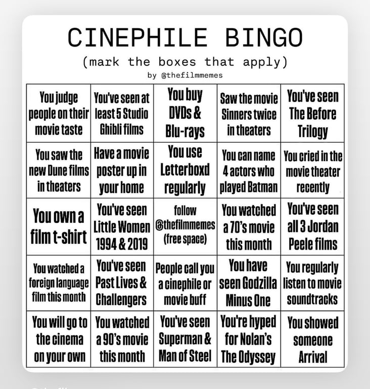 Would you consider yourself a cinephile? Comment if you got BINGO!