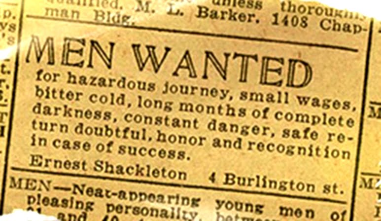 (soi-disant) publicité de Shackleton dans le Times