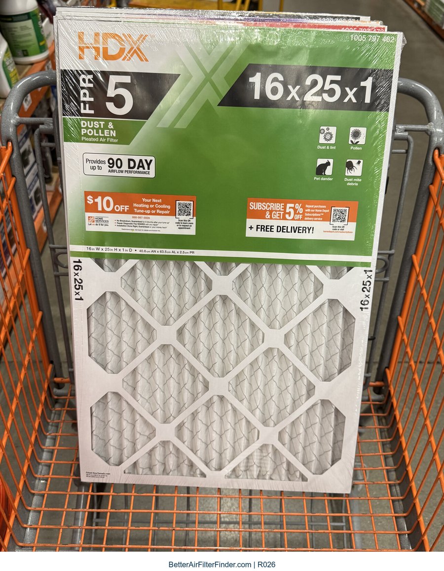 HDX Dust & Pollen Pleated Air Filter, photographed package
