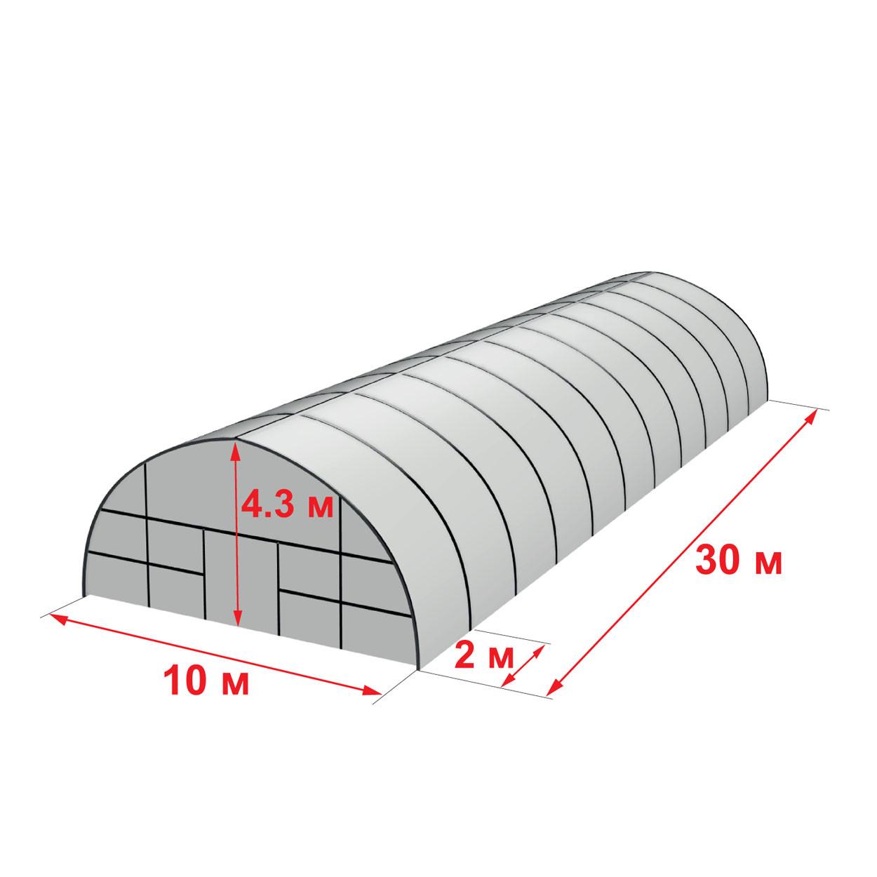 Greenhouse 10 by 30 m of galvanised steel Single-layer film