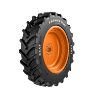 Ceat шина 360/70R20 120D/123A8 FARMAX R70/R75 TL — шина на оранжевом диске, вид сбоку