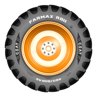 Ceat шина 420/80R46 151D/154A8 FARMAX R80 TL — сельхозшина на оранжевом диске, вид спереди