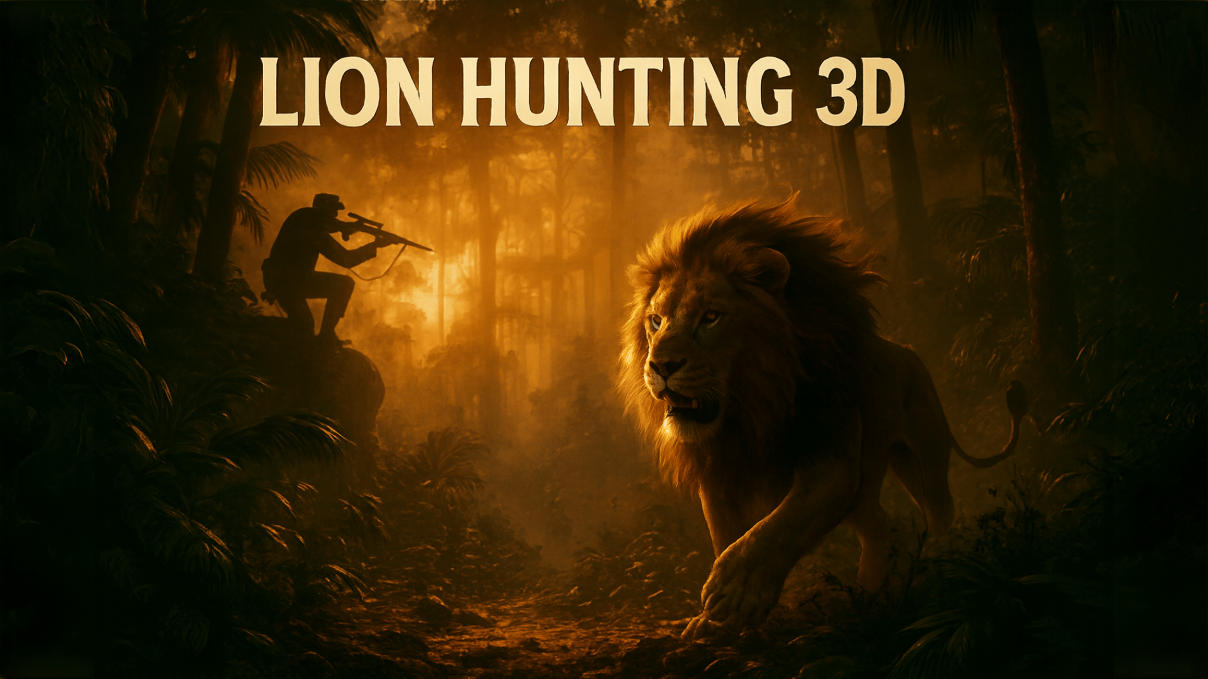 Lion Hunting 3D Logo