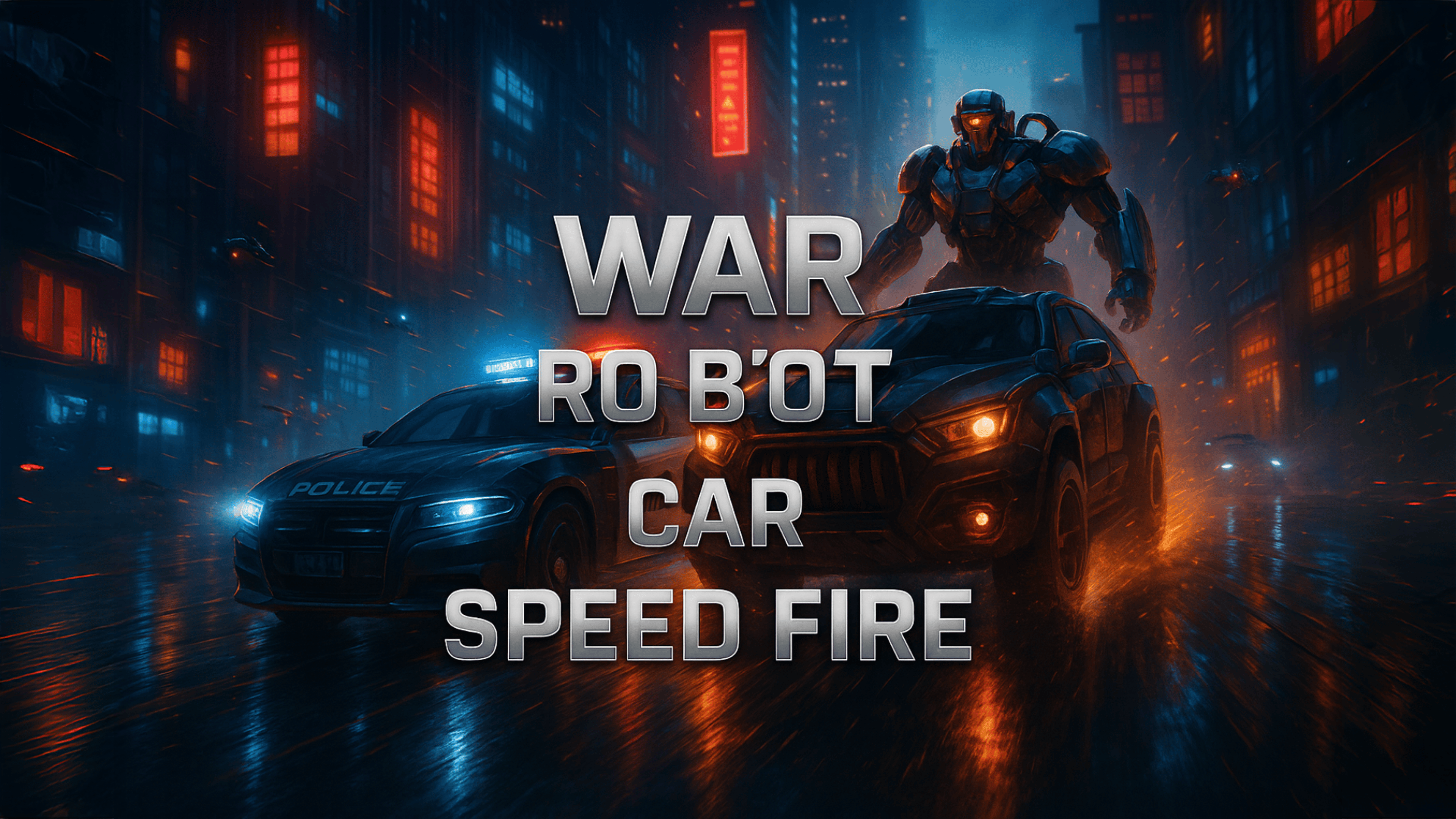 War Robot Car Speed Fire Logo